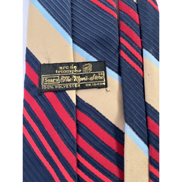 Vintage Sears Men's Store Arc de Triomphe Necktie Striped Blue/Tan/Red  54" x4" - Picture 4 of 5